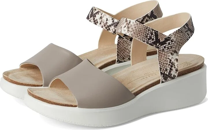 ECCO Flowt Wedge Cork Sandal Women's Shoes Moonrock/Python : EU 39 (US Women's 8-8.5) M, Leather