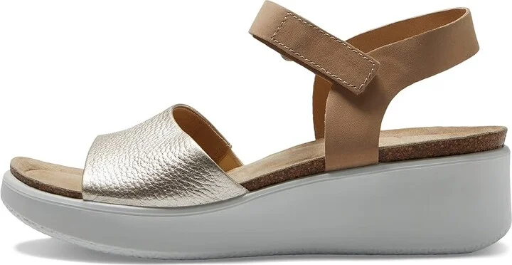 ECCO Flowt Wedge Cork Sandal Women's Shoes Pure White Gold/Powder : EU 35 (US Women's 4-4.5) M, Suede - Image 5