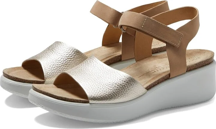 ECCO Flowt Wedge Cork Sandal Women's Shoes Pure White Gold/Powder : EU 35 (US Women's 4-4.5) M, Suede