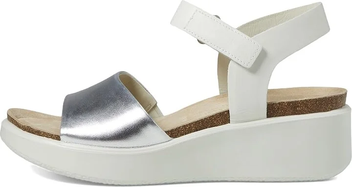 ECCO Flowt Wedge Cork Sandal Women's Shoes Silver/White : EU 37 (US Women's 6-6.5) M, Suede - Image 5