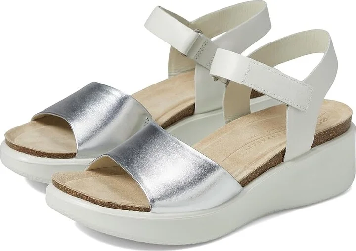 ECCO Flowt Wedge Cork Sandal Women's Shoes Silver/White : EU 37 (US Women's 6-6.5) M, Suede