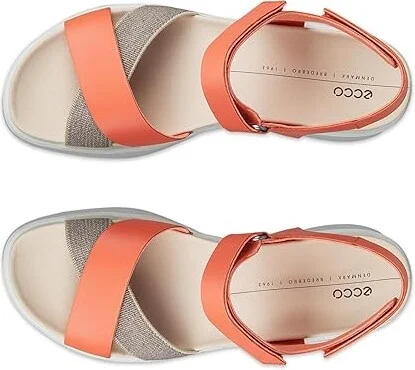 ECCO Flowt Wedge Luxury Crossband Women's Sandals Coral : EU 39 (US Women's 8-8.5) M, Leather - Image 2