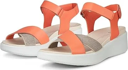 ECCO Flowt Wedge Luxury Crossband Women's Sandals Coral : EU 39 (US Women's 8-8.5) M, Leather