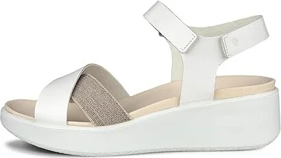 ECCO Flowt Wedge Luxury Crossband Women's Sandals White : EU 37 (US Women's 6-6.5) M, Leather - Image 4