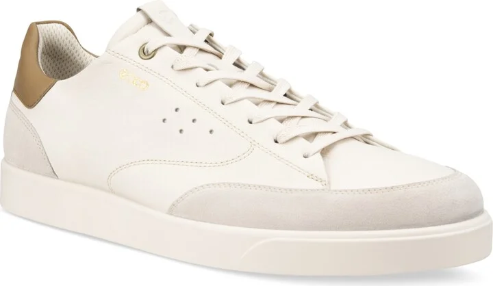 Ecco Men's Street Lite Court Sneakers - Limestone, Nutmeg Brown- Suede, Leather