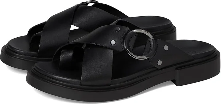 ECCO Seoul Toe Post Ring Ornament Slide Sandals Women's Wedge Shoes Black : EU 41 (US Women's 10-10.5) B - Medium, Leather
