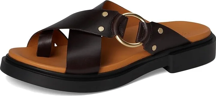 ECCO Seoul Toe Post Ring Ornament Slide Sandals Women's Wedge Shoes Coffee : EU 38 (US Women's 7-7.5) B - Medium, Leather - Image 5