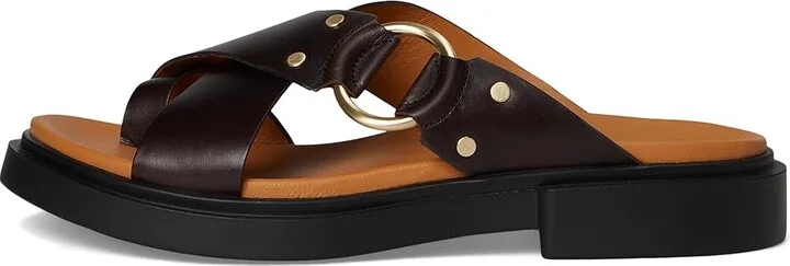 ECCO Seoul Toe Post Ring Ornament Slide Sandals Women's Wedge Shoes Coffee : EU 38 (US Women's 7-7.5) B - Medium, Leather - Image 6
