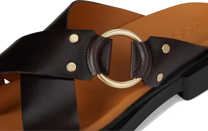 ECCO Seoul Toe Post Ring Ornament Slide Sandals Women's Wedge Shoes Coffee : EU 38 (US Women's 7-7.5) B - Medium, Leather - Image 7
