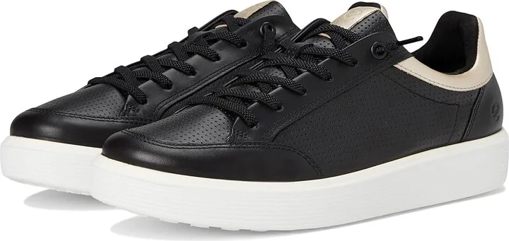 ECCO Soft 60 Sneaker Women's Dress Flat Shoes Black/Black/Pure White Gold : EU 37 (US Women's 6-6.5) M, Leather