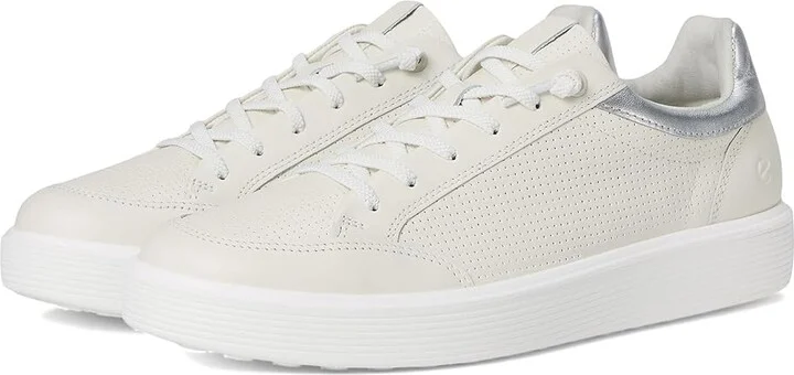 ECCO Soft 60 Sneaker Women's Dress Flat Shoes White/White/Pure Silver : EU 41 (US Women's 10-10.5) M, Leather