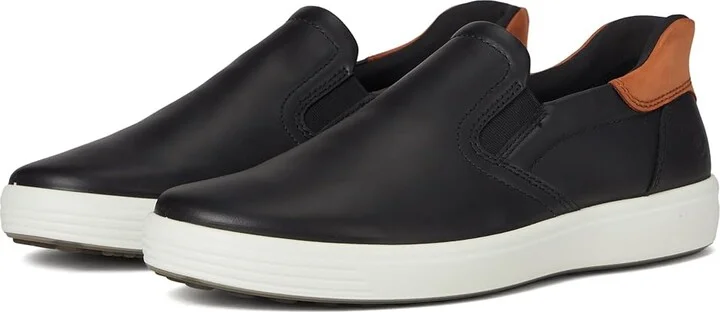 ECCO Soft 7 Easy Slip On Sneaker Men's Shoes Black/Cognac : EU 40 (US Men's 6-6.5) M, Leather