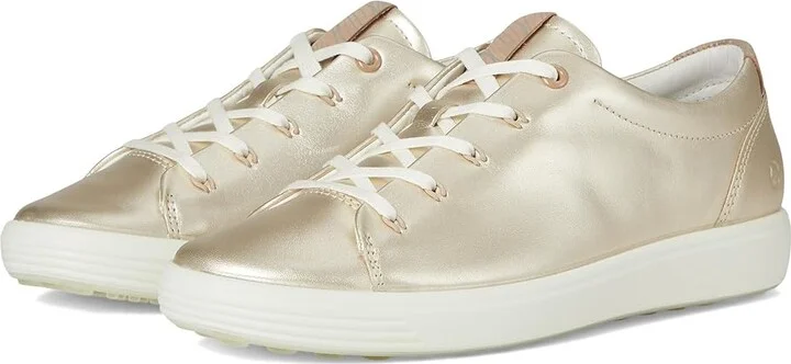 ECCO Soft 7 Floral Sneaker Women's Shoes Pure White Gold Floral Trim : EU 37 (US Women's 6-6.5) M, Leather