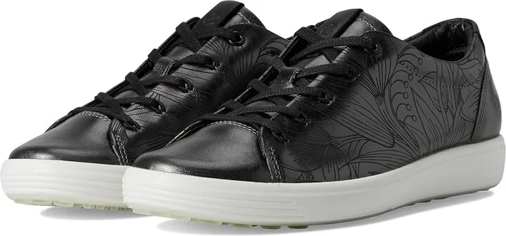 ECCO Soft 7 Floral Sneaker Women's Shoes Silver Metallic Floral : EU 36 (US Women's 5-5.5) M, Leather