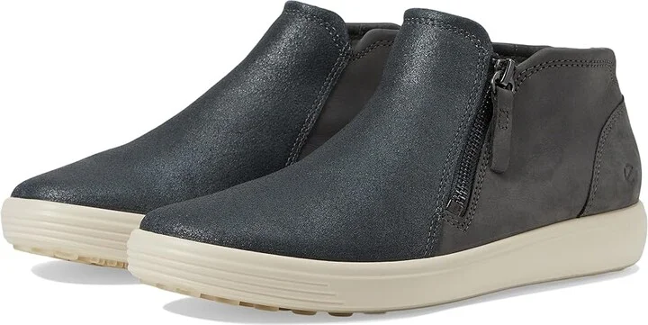 ECCO Soft 7 Low Cut Zip Bootie Women's Shoes Silver Metallic/Magnet Nubuck : EU 36 (US Women's 5-5.5) M, Leather
