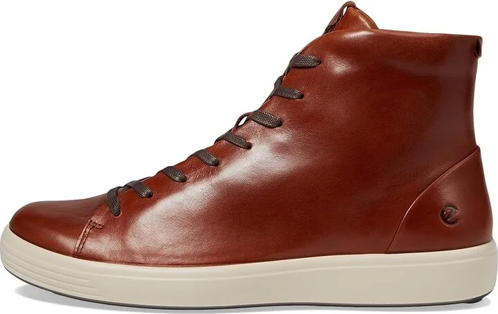 ECCO Soft 7 Premier High-Top Sneakers Men's Shoes Cognac : EU 43 (US Men's 9-9.5) M, Leather - Image 6