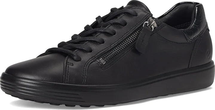 ECCO Soft 7 Side Zip Lace Sneakers Women's Shoes Black : EU 35 (US Women's 4-4.5) M, Leather - Image 5