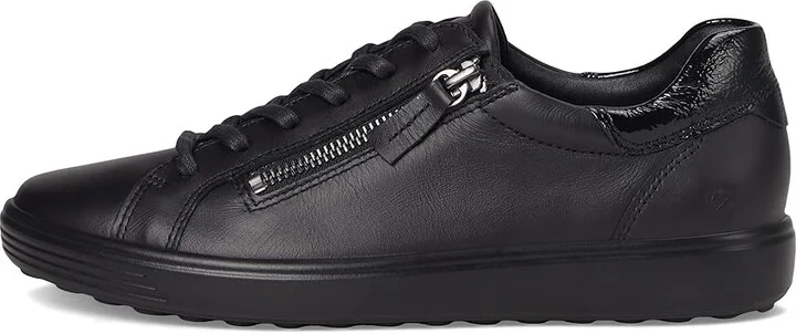 ECCO Soft 7 Side Zip Lace Sneakers Women's Shoes Black : EU 35 (US Women's 4-4.5) M, Leather - Image 6
