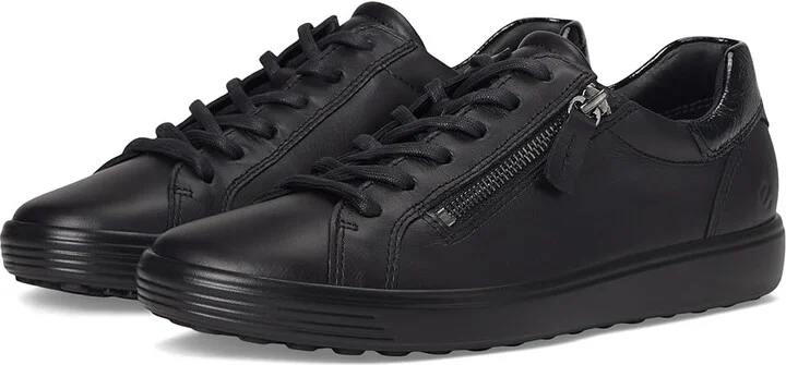 ECCO Soft 7 Side Zip Lace Sneakers Women's Shoes Black : EU 35 (US Women's 4-4.5) M, Leather