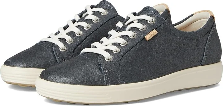 ECCO Soft 7 Sneaker Women's Lace up casual Shoes Silver Metallic Suede : EU 37 (US Women's 6-6.5) M, Leather