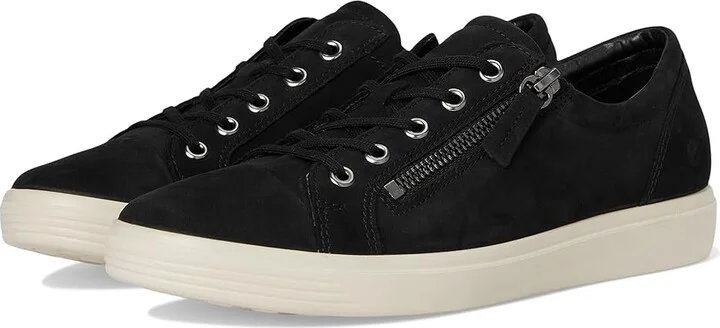 ECCO Soft Classic Lace Side Zip Sneaker Women's Shoes Black : EU 38 (US Women's 7-7.5) M, Leather