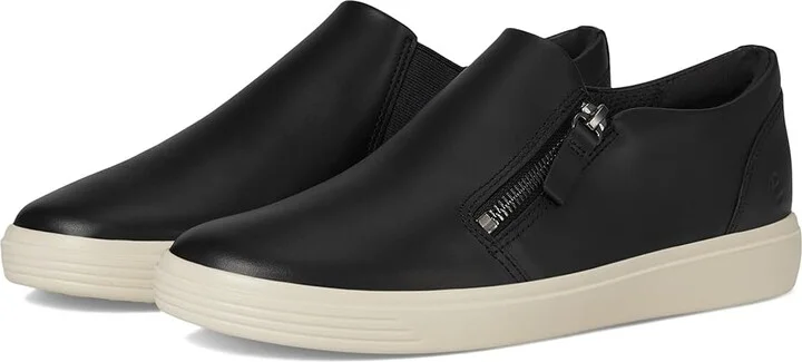 ECCO Soft Classic Side Zip Sneaker Women's Shoes Black : EU 36 (US Women's 5-5.5) M, Leather/Microfiber/Rubber