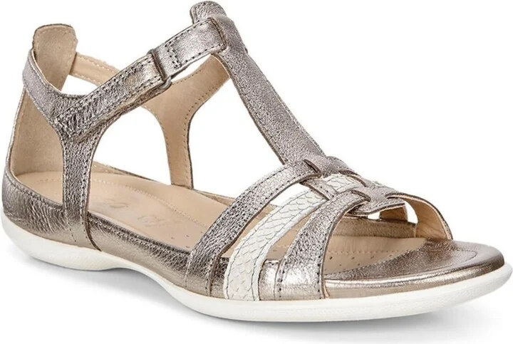 Ecco Women's Flash T Strap Sandal - Warm Gray Metallic, Moon Rock