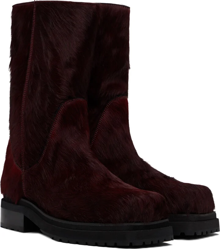 Eckhaus Latta Burgundy Stacked Boots - Image 4