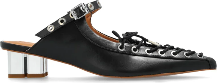 Eco Leather Heeled Mules, , - Black