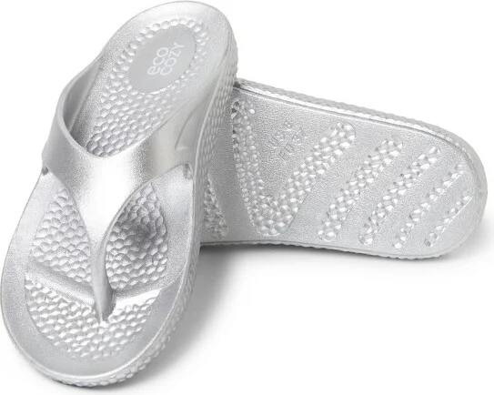 EcoCozy by Dearfoams Women's Sustainable Comfort Thong Sandal - Silver Metallic Size - Image 2
