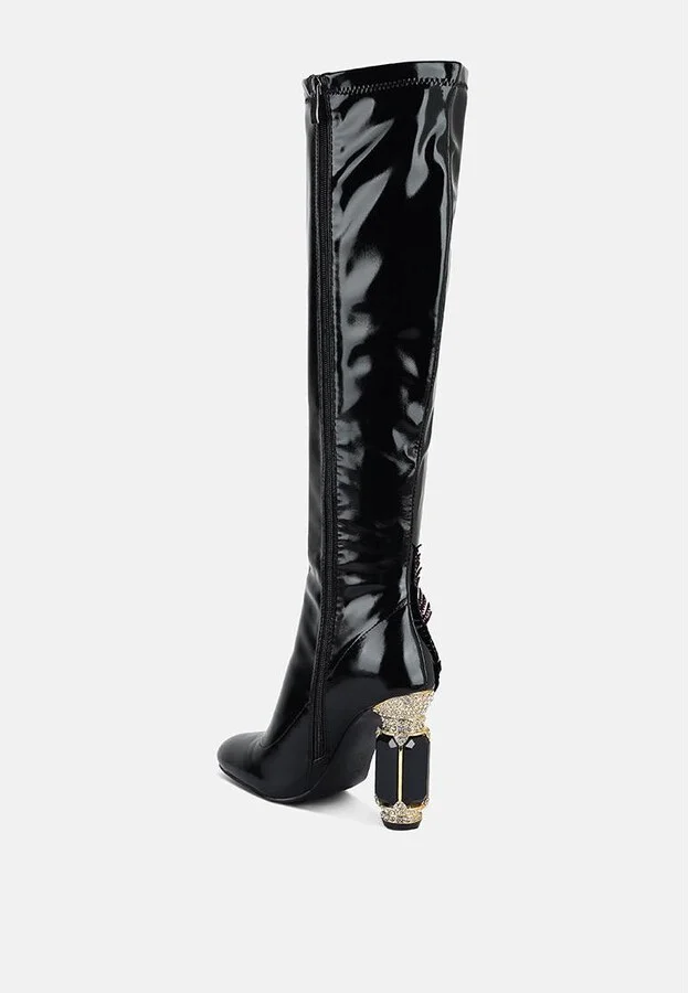 Ecstasy Fantasy Heel Patchwork Knee High Boots - Image 2