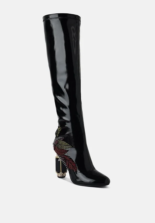 Ecstasy Fantasy Heel Patchwork Knee High Boots - Image 3