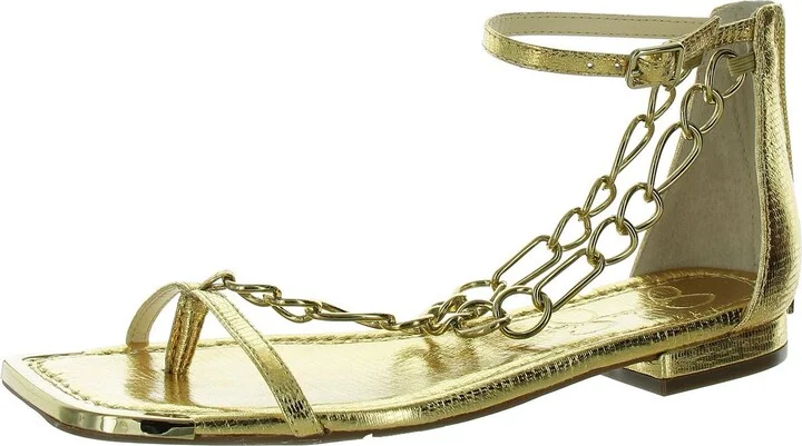 Edgey Womens Faux Leather Chain Ankle Strap