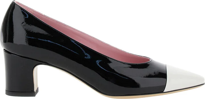'edith' Black Pumps With Contrasting Toe In Leather Woman