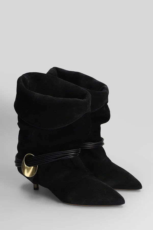 Edrika Low Heels Ankle Boots In Black Suede - Image 2