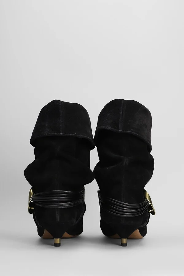 Edrika Low Heels Ankle Boots In Black Suede - Image 4