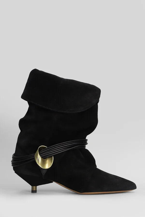 Edrika Low Heels Ankle Boots In Black Suede