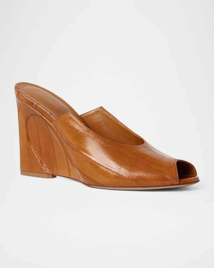 Eel Leather Peep-Toe Mules - Image 2