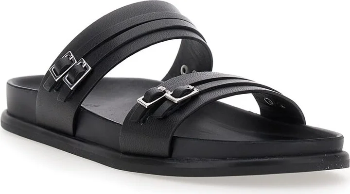 'effie' Black Sandals With Two Buckle Closure In Leather Woman - Image 2
