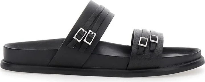 'Effie' Black Sandals With Two Buckle Closure In Leather Woman