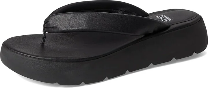 Eileen Fisher Jelly Thong Women's Wedge Shoes Black : 11 M, Leather - Image 5
