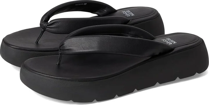 Eileen Fisher Jelly Thong Women's Wedge Shoes Black : 11 M, Leather