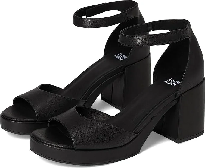 Eileen Fisher Nava Sandal Women's Wedge Shoes Black : 5.5 M, Leather