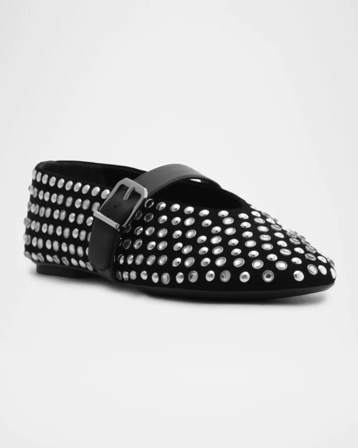 Eiza Glam Studded Suede Buckle Flats - Image 2