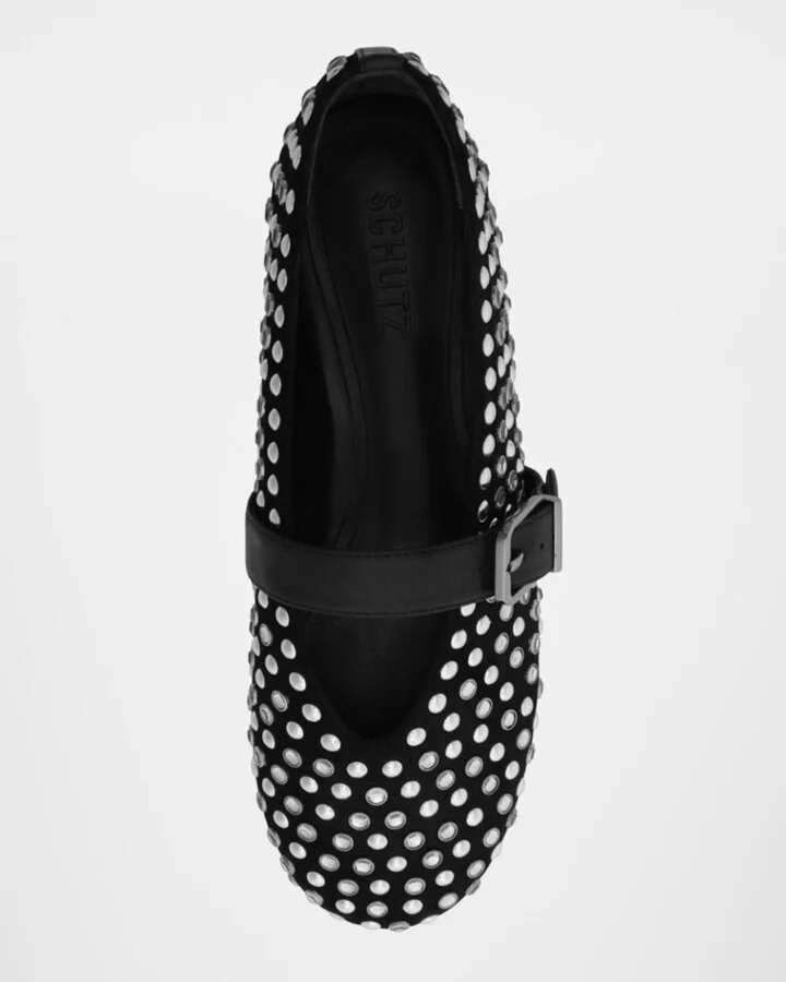 Eiza Glam Studded Suede Buckle Flats - Image 3