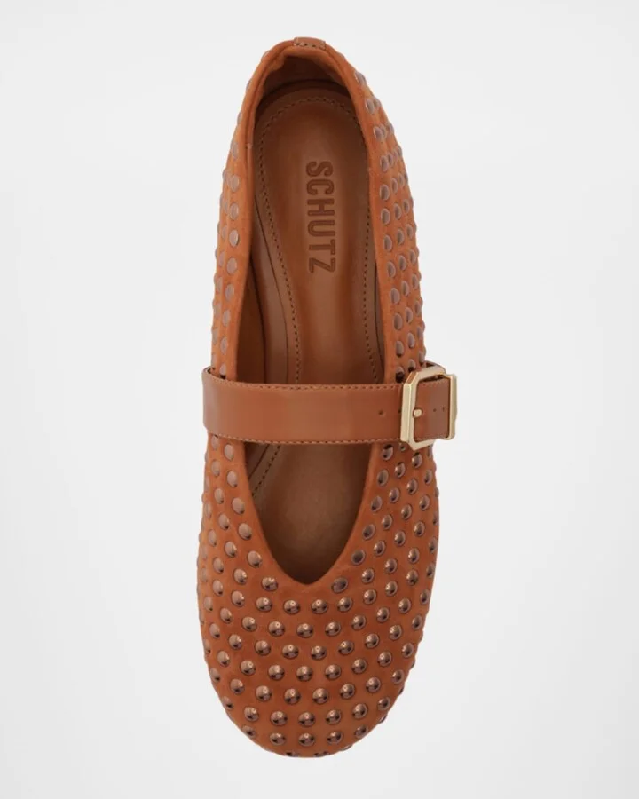 Eiza Shine Studded Suede Buckle Flats - Image 5