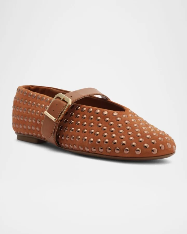 Eiza Shine Studded Suede Buckle Flats - Image 6