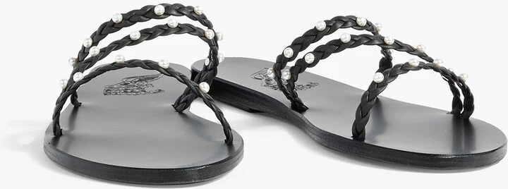 Ekaterini faux pearl-embellished braided leather sandals - Image 2