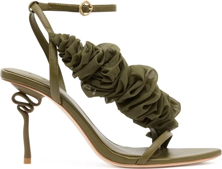 Ela Ruffle Ribbon Heel In Colour Deep Olive Size 36 - Image 2
