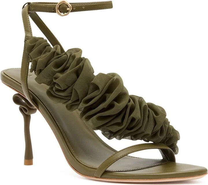 Ela Ruffle Ribbon Heel In Colour Deep Olive Size 36